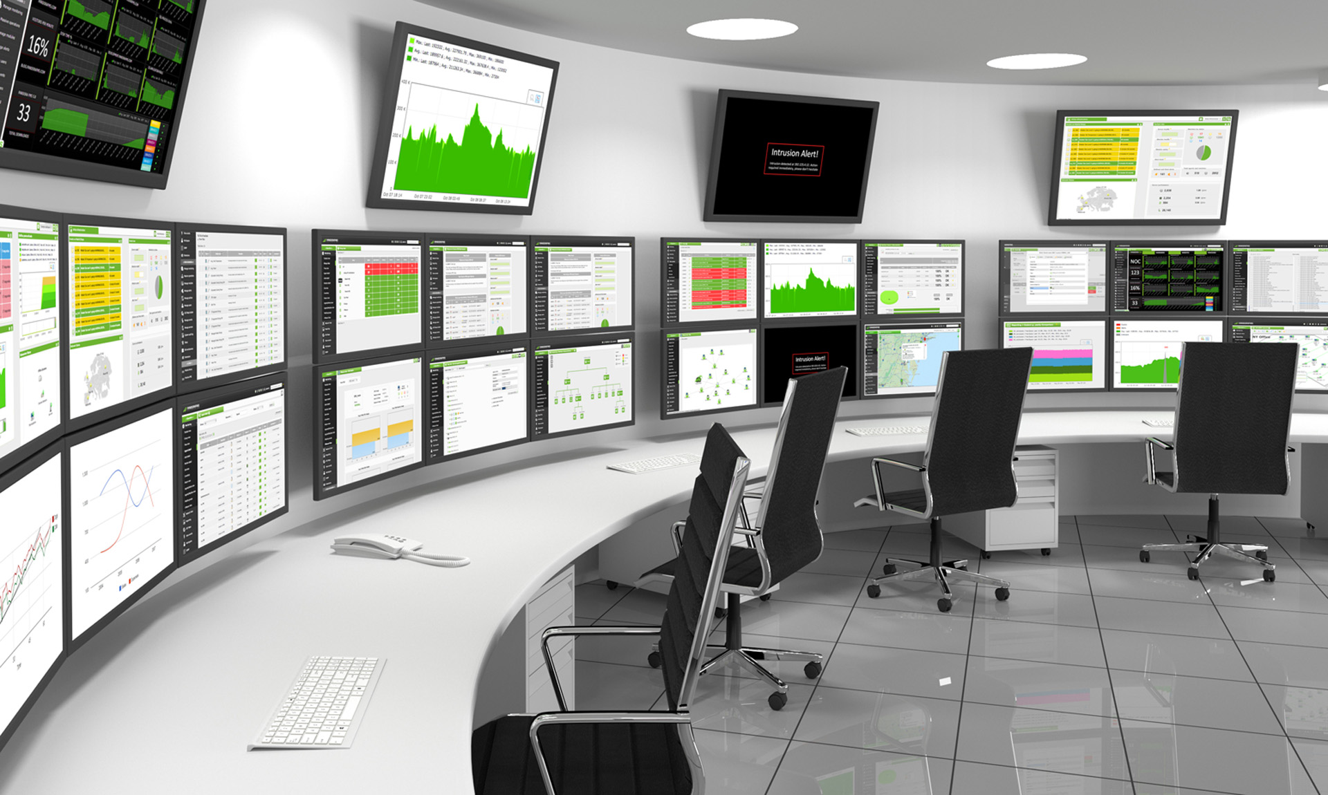 Rendered image of a power plant control room