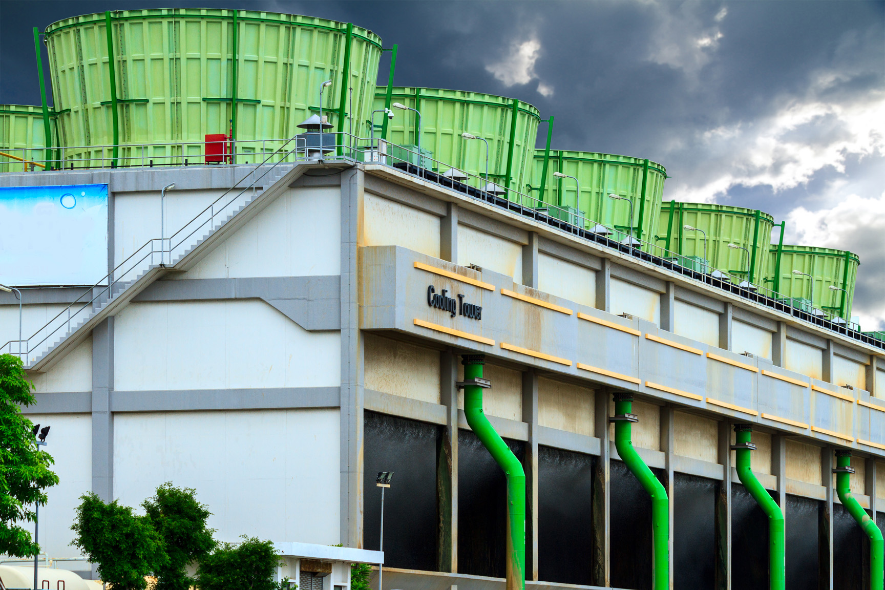 Exterior view of cooling tower building