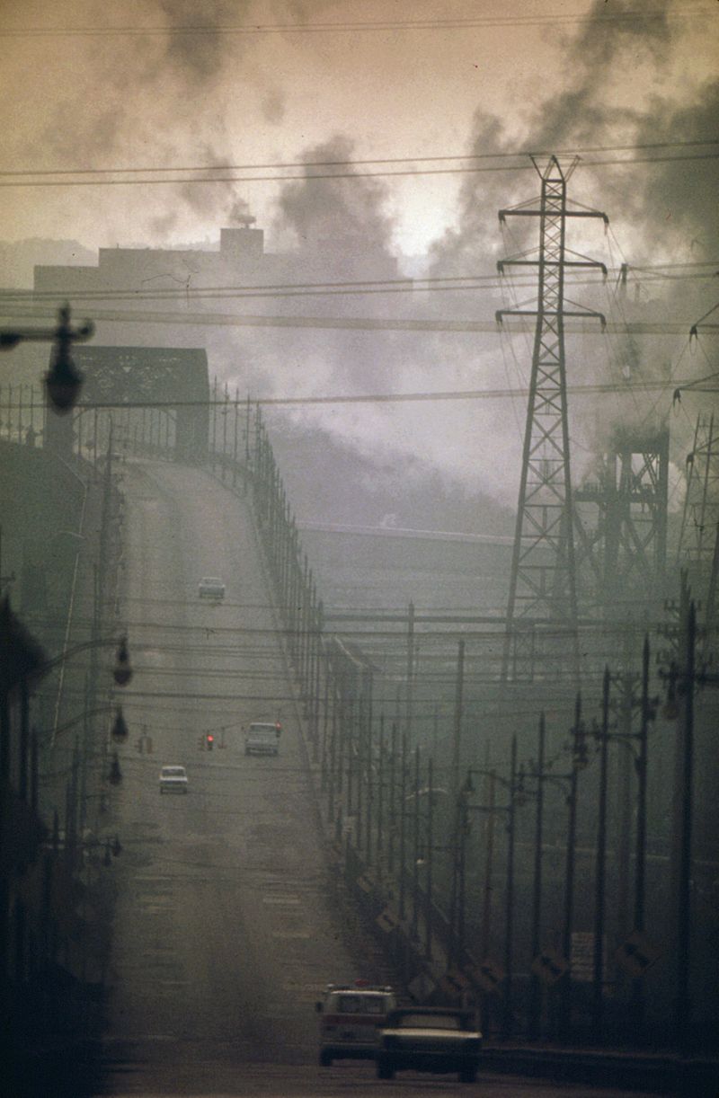 Smog on a city bridge
