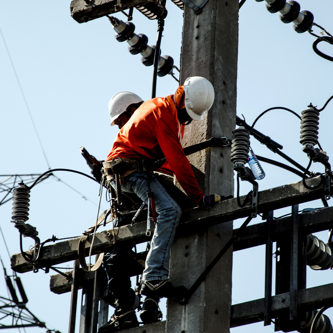 OSHA Warning Utility Pole Wrap: Line Work In Progress - Do Not